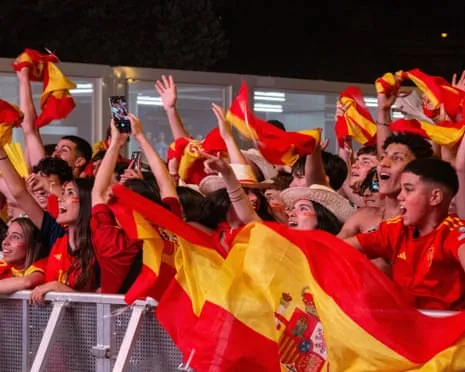 Supporters gather in Plaza de Colon, Madrid to watch Spain's victory
