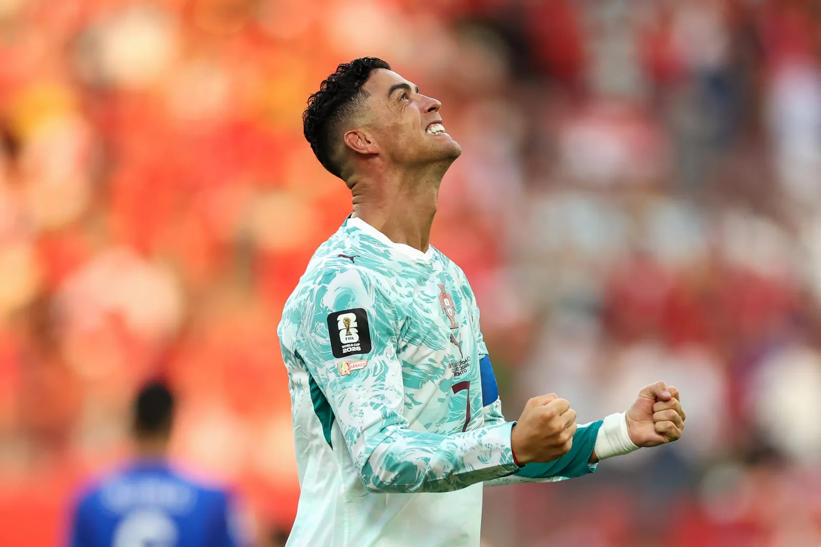 Cristiano Ronaldo #7 of Portugal celebrates after scoring his teamâs first goal.
